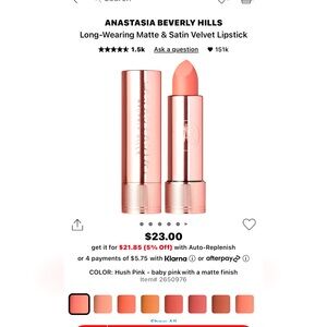 Anastasia BH long-wearing matte lipstick in Hush Pink (matte baby pink), NIB/NWT